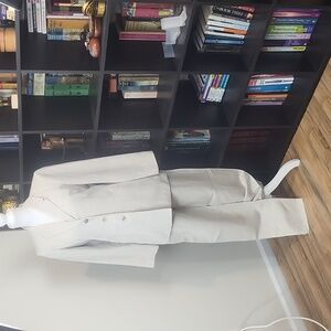 90s CHAMPAGNE INTERNATIONALE EXPRESS Beige Linen Jacket High Waist Pants 2pc